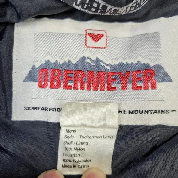 Vintage‎ Obermeyer Ski Jacket Skiwear Blue Black Coat Mens XL Long 90s Hooded